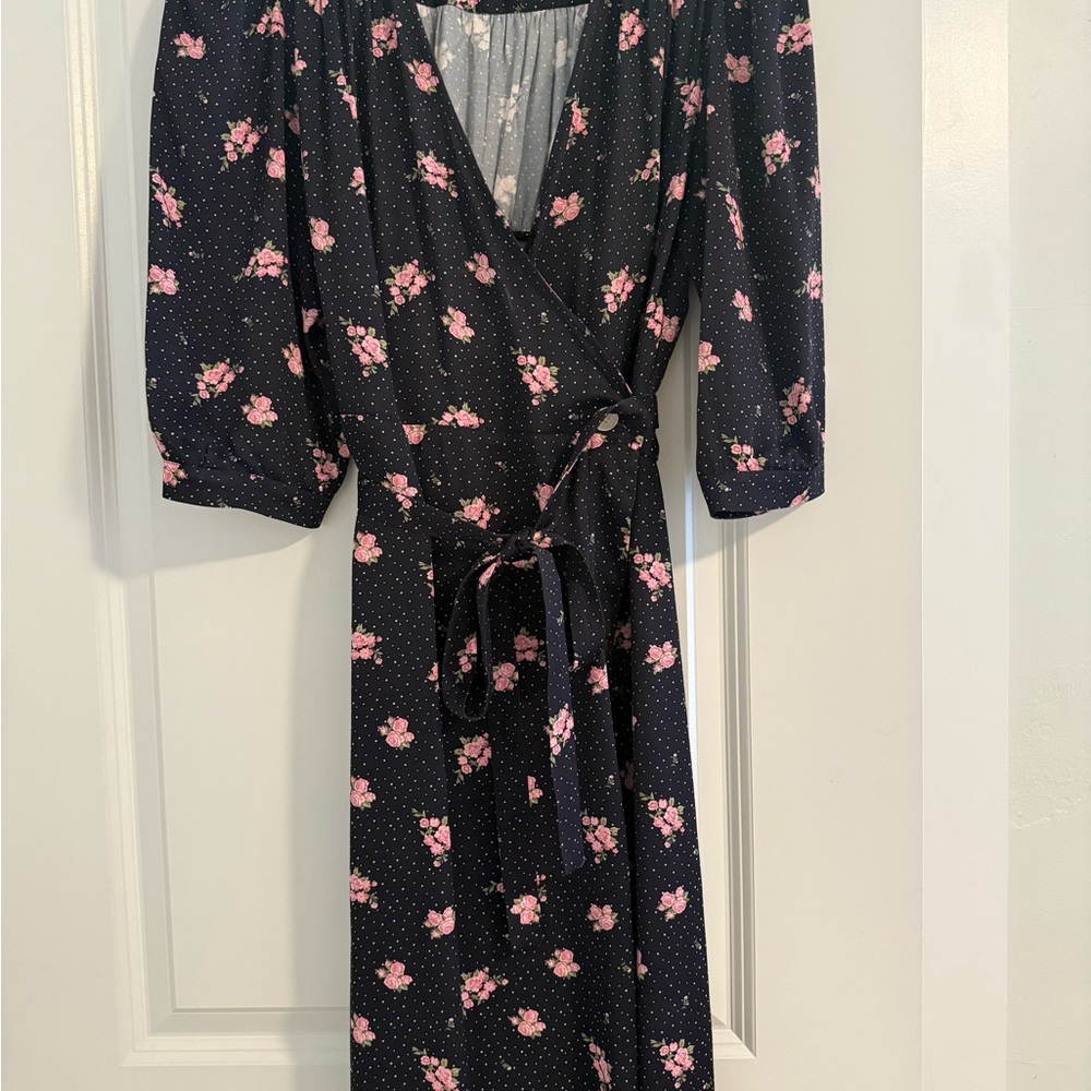Rouje Blue Wrap Dress with Puff Sleeves and V-Neck Sz 36